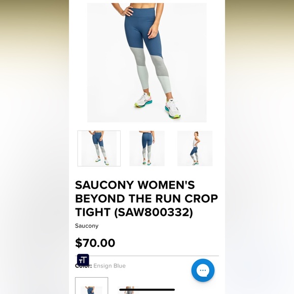 SAUCONY WOMEN'S BEYOND THE RUN CROP TIGHT colorblock blue leggings in medium - Picture 2 of 5